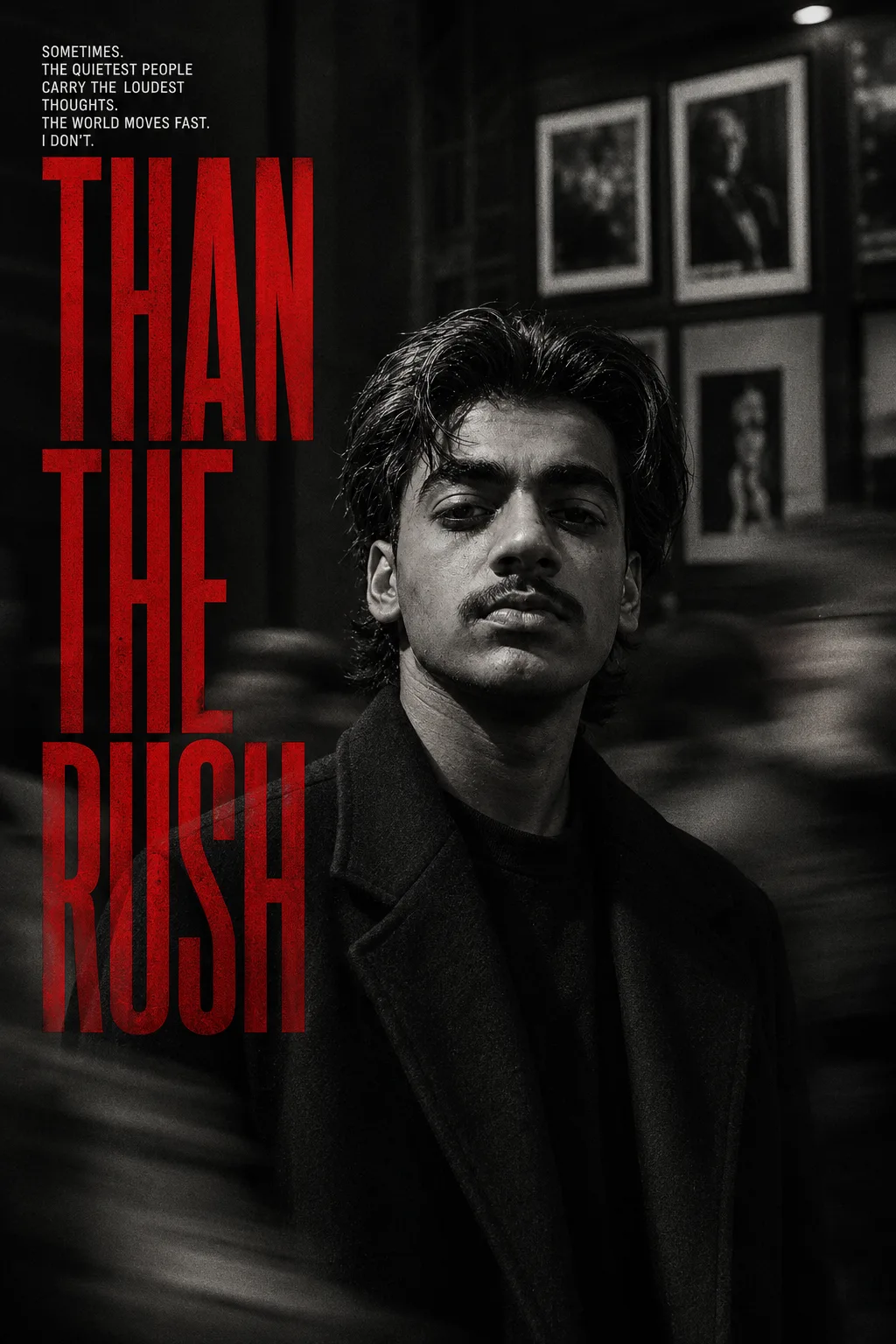 Create a highly detailed cinematic editorial poster photograph closely matching the provided reference image.