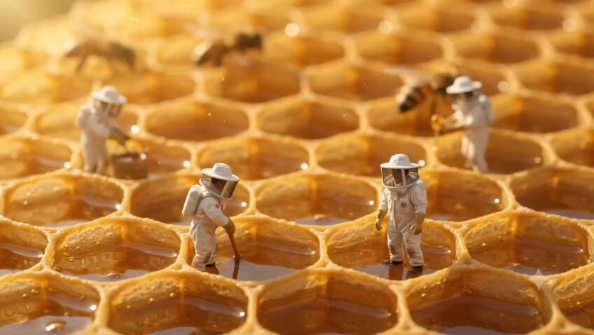 Miniature Beekeeper Honey Harvest