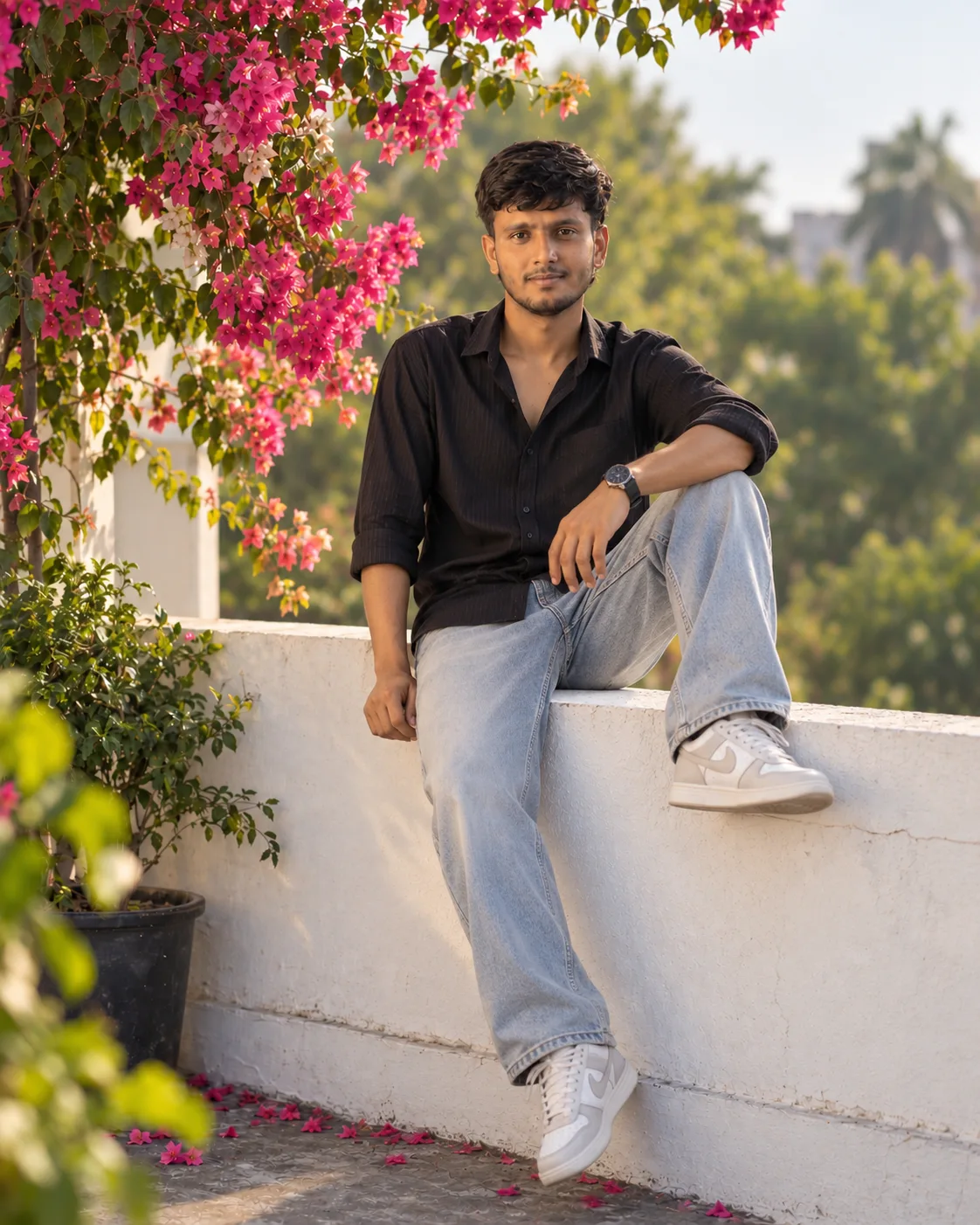 Prompt: Create a highly realistic, ultra-detailed cinematic outdoor portrait using the provided reference photo of the man.