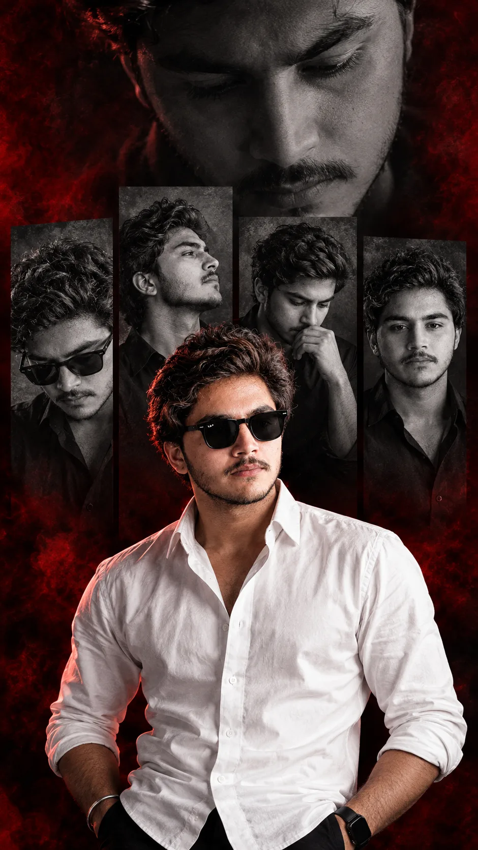 **Create an ultra-photorealistic cinematic vertical 9:16 luxury fashion poster featuring the same young South Asian man consistently across
