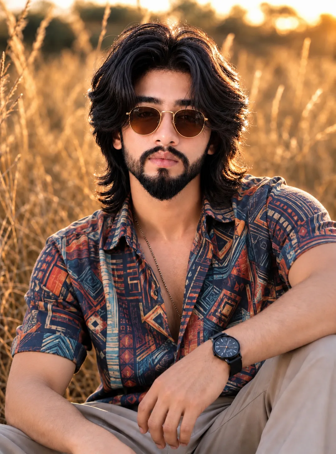 😎 PROMPT ⬇️ Ultra-realistic cinematic 2:3 fashion portrait of a stylish young adult man with thick tousled dark-brown curly hair,