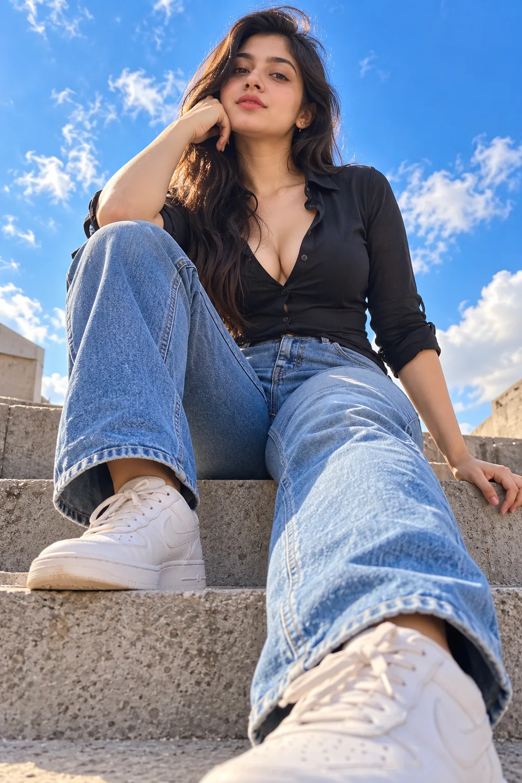 Create an ultra-realistic, high-resolution cinematic fashion portrait based closely on the uploaded reference image.